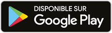 Bouton pour Google play avec écrit disponible sur google play en blanc sur fond noir